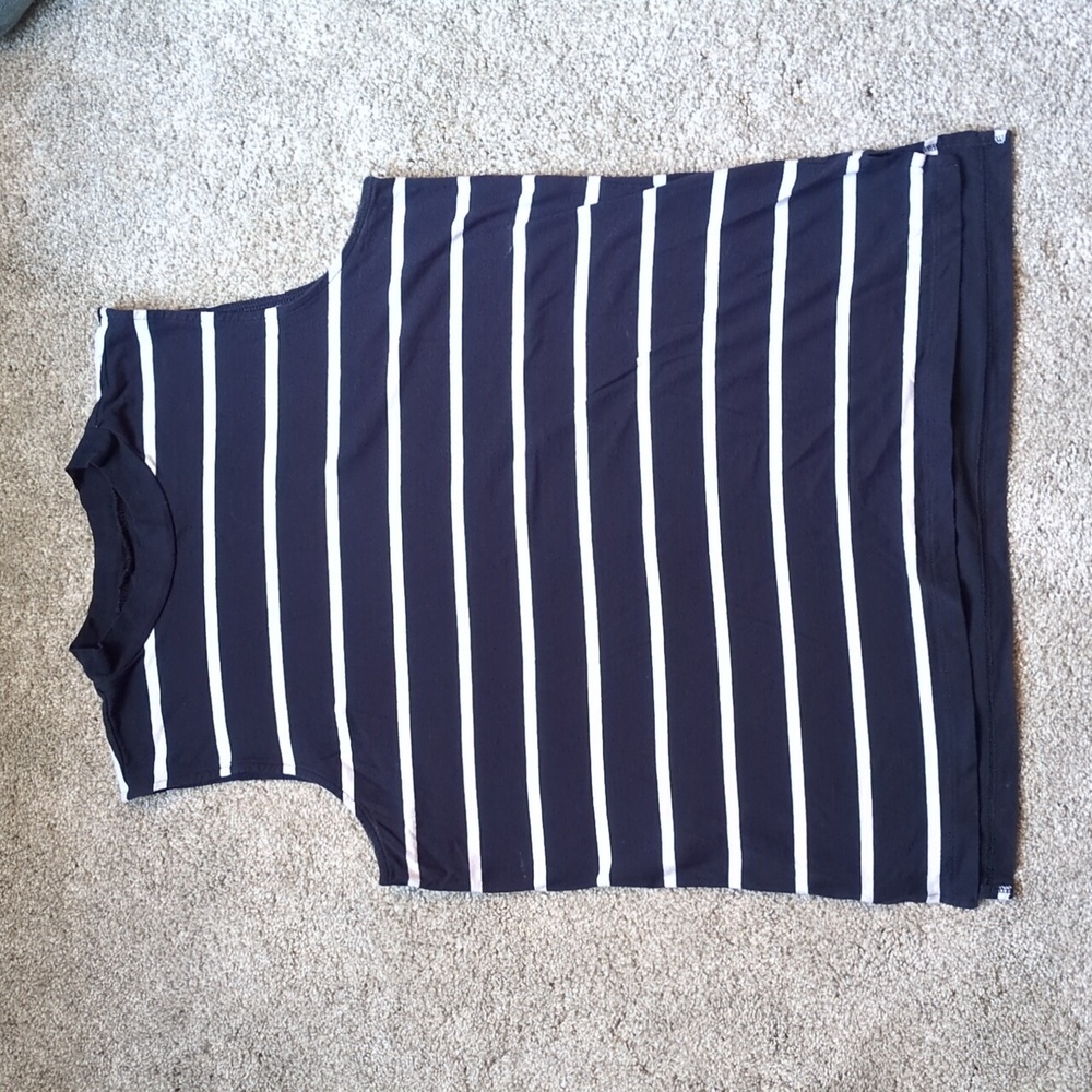 Goodthreads blue and white striped cotton mockneck sleeveless shirt size…